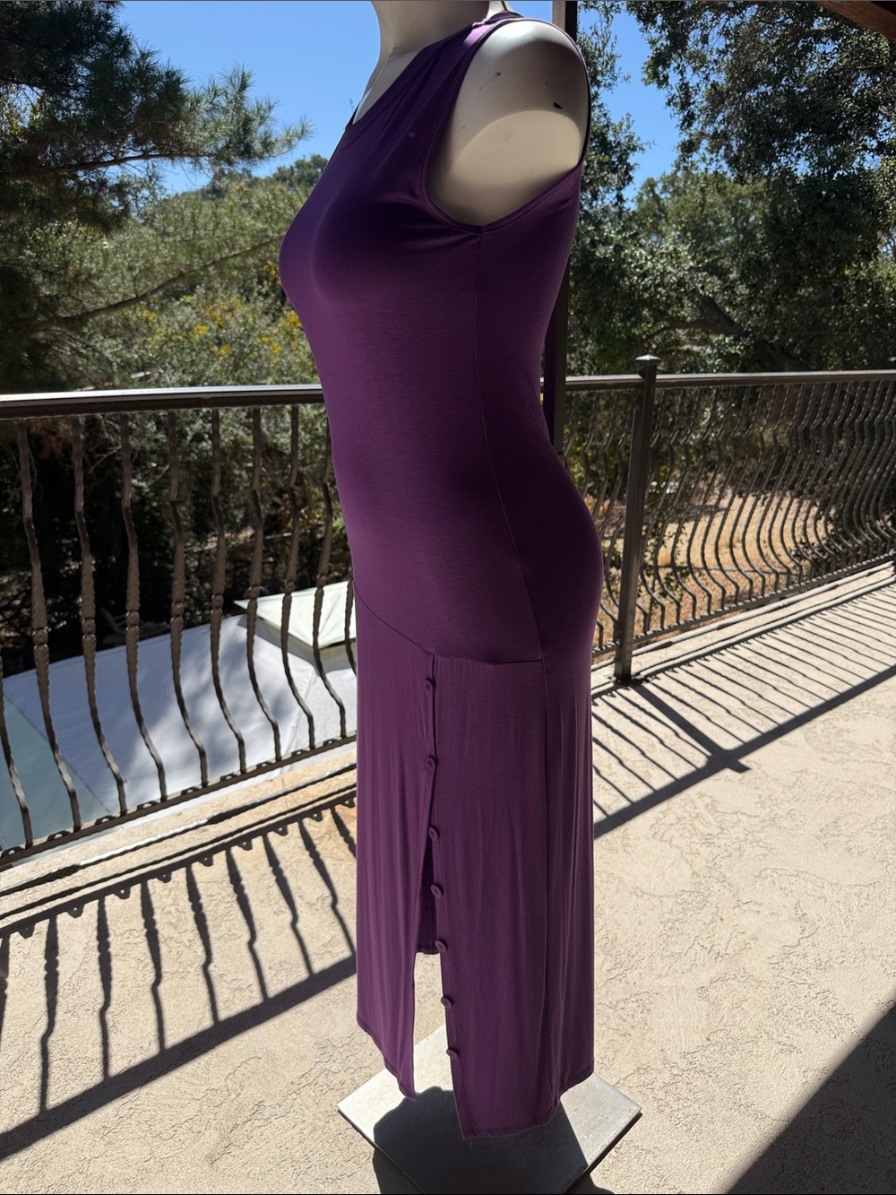 NWT Venti6 Italy Sleeveless Purple Maxi Dress with Button Front Detail high slit